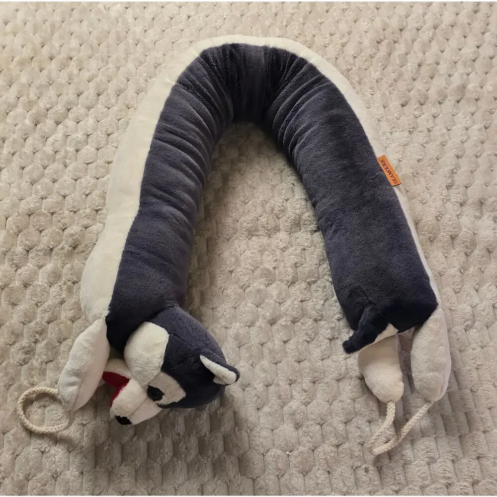 Glamouric Husky Dog Door Draft Stopper 42 Inch Plush Gray White Hanging Loops